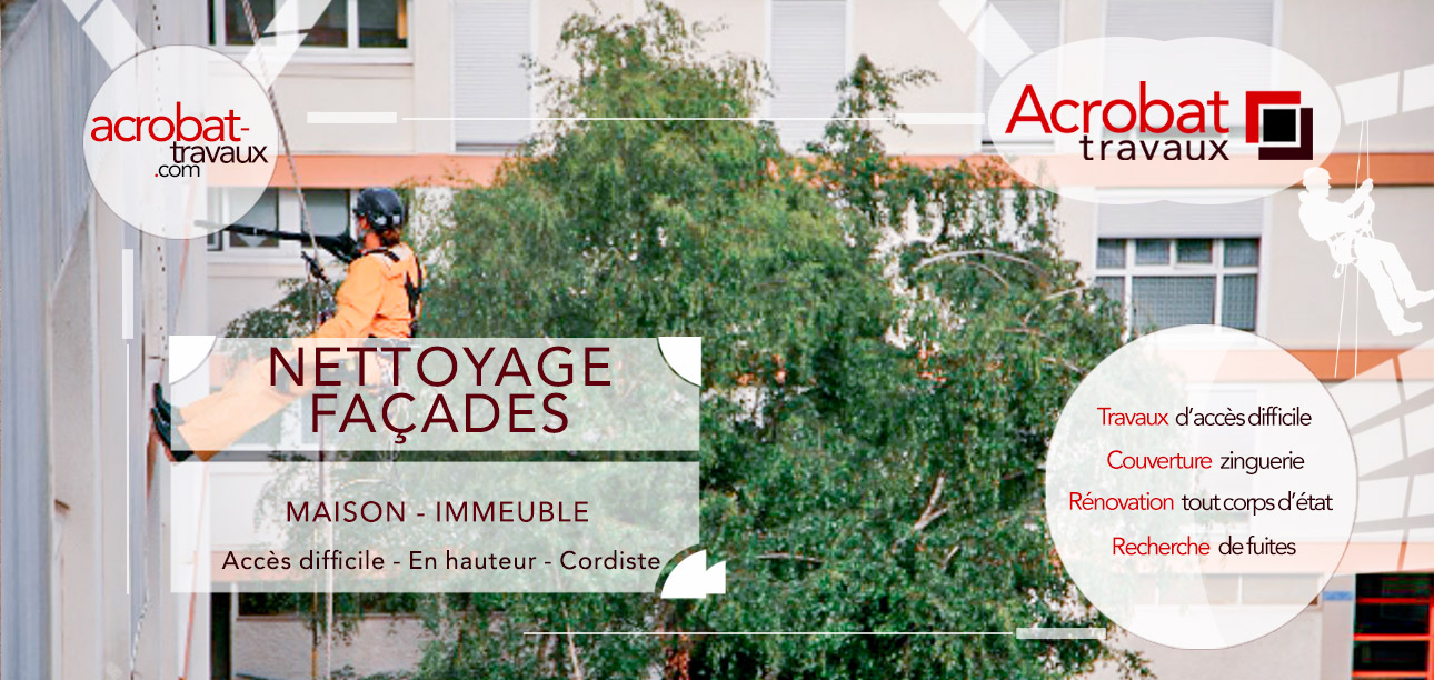 Nettoyage, restauration façades immeubles et bâtiments. Acrobat Travaux intervient sur les ouvrages en hauteur, pont, bâtiment, structure où les accès peuvent être difficiles, sur des bâtiments ou des édifices publics et privés sur la région toulousaine, au centre ville et dans les zones industrielles