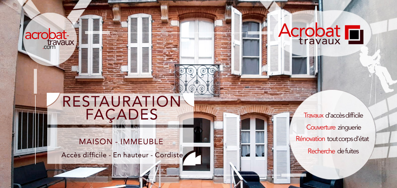 Vous avez besoin d'un ravalement ou d'une rénovation de votre façade ? Il s'agit d'un immeuble d'habitation ou professionnel ? Faites appel à Acrobat Travaux. Sur Toulouse et périphérie