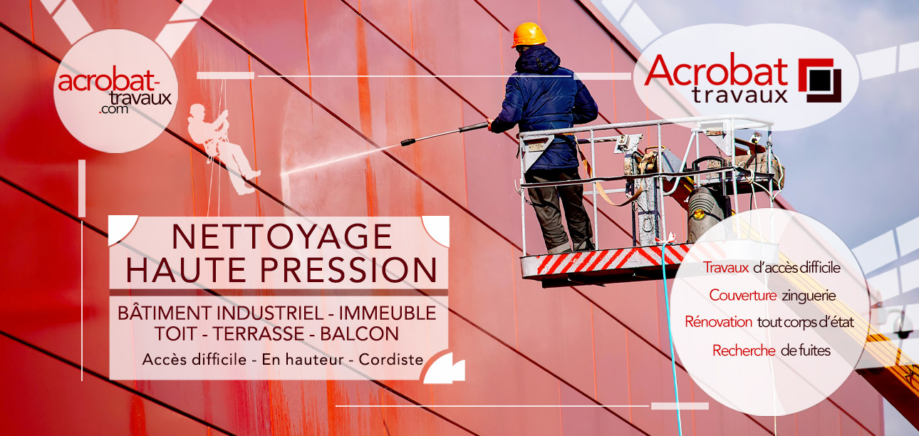 Nettoyage haute pression façades immeubles et bâtiments. Acrobat Travaux intervient sur les ouvrages en hauteur, pont, bâtiment, structure où les accès peuvent être difficiles, sur des bâtiments ou des édifices publics et privés sur la région toulousaine, au centre ville et dans les zones industrielles