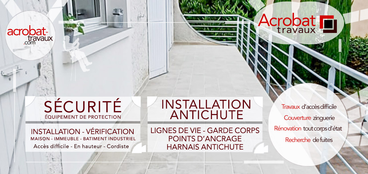 Sécurité et équipement de protection. Que ce soit pour une maison, un immeuble, une co-propriété ou un bâtiment industriel, nous vous proposons l'installation et la vérification de lignes de vie, garde corps, points d'ancrage et harnais antichute.