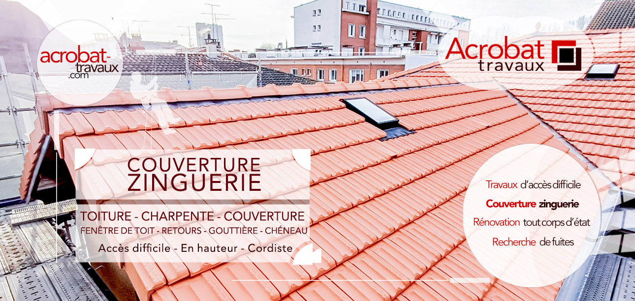 Couverture/zinguerie. Solins, chéneau, gouttière, retours de cheminée et fenêtre, noue, faitage, fenêtre de toit. Nous vous proposons tout type de travaux de toiture (couverture, charpente...) sur tout type d'habitation (maison, bâtiment industriel, immeuble...)