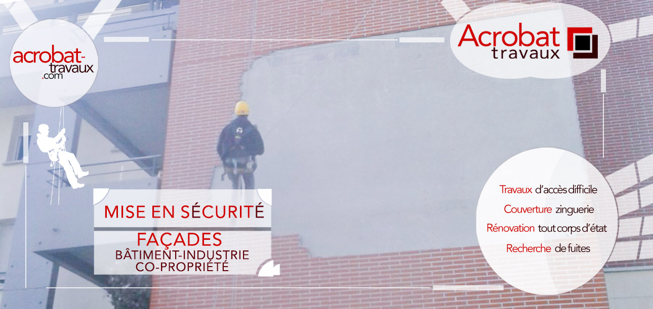 Acrobat Travaux intervient sur les ouvrages en hauteur, pont, bâtiment, structure où les accès peuvent être difficiles, sur des bâtiments ou des édifices publics et privés sur la région toulousaine, au centre ville et dans les zones industrielles